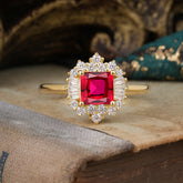 Princess Cut Ruby Engagement Ring Brilliant Cluster Ring